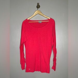 Athleta Ruched Sleeve Long Sleeve Top Orange-Red Size Large